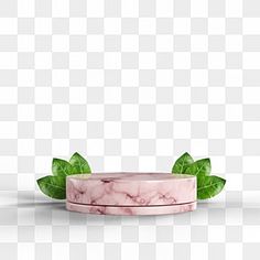 a pink marble box with green leaves on top, sitting on a white background png