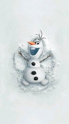 a snowman with an orange nose and blue eyes is in the middle of a white background