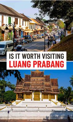 scenery of streets and temples in Luang Prabang, Laos.