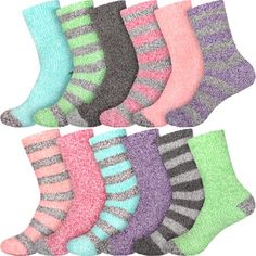 Warm your feet in style with these cute unique designed fuzzy socks. Perfect for sleeping or lounging around at home or in bed. Warm your feet on the couch with these colorful fuzzy fluffy plush socks. A wide selection of mulitcolored striped socks to choose from. Size: Women's Shoe Sizes 4-10.  Color: Multicolor.  Gender: female.  Age Group: adult.  Pattern: solid. Yarn Tools, Solid Socks, Burlap Sacks, Bamboo Yarn, Bamboo Socks, Fuzzy Socks, Burlap Fabric, Knitting Supplies, Yarn Bowl