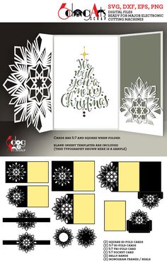 an open christmas card with snowflakes on it