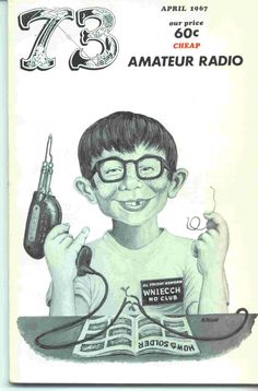 an advertisement for amateur radio shows a young boy with glasses holding a phone and looking at the camera