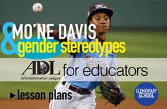 a baseball player throwing a ball on top of a field with the words, mo'ne davis and gender stereotypess ad for education plans