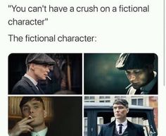 four different pictures with the caption'you can't have a crush on a fictional character '