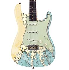 an electric guitar that is painted with waves