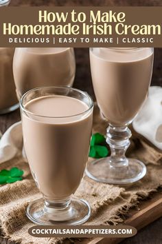 two glasses of homemade irish cream on a table