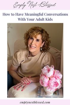 a woman sitting on a couch with flowers in her hand and the words, how to have