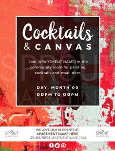 an event poster for cocktails and canvas