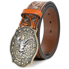 PRICES MAY VARY. Unique Carving Patterns: High quality mens western leather belt, exquisite oiledge craft, fit and comfort. Western-inspired leather buckle belt featuring embossed pattern adds the perfect touch to any pair of jeans, pants. Cowboy cowgirl belts for men and women. Removable Alloy Buckle: Snap system for interchanging buckles making it for anyone everyday use and different occasions: a country concert, cowboy theme birthday gathering, rodeo etc. Embossed cowboy belt leather fits th Cowboy Theme Birthday, Country Belts, Birthday Gathering, Mens Belts Casual, Western Leather Belt, Mens Leather Belt, Cowboy Belt Buckles, Belt For Jeans, Belt Western