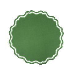 an empty green plate with white trim on the edges and bottom, against a white background