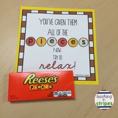 a candy bar next to a sign that says you've given them all of the pieces