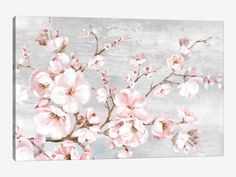 a painting of pink flowers on a gray background