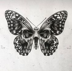 a black and white drawing of a butterfly