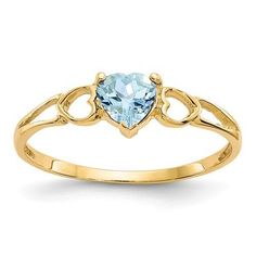 14KT White or Yellow Gold 5 Millimeter 0.40 Carat Heart Aquamarine Ring. Topaz Birthstone Ring, Aquamarine Birthstone Ring, Birthstone Band, Heart Promise Rings, Aquamarine Birthstone, Garnet Birthstone, Topaz Birthstone, 12 December, Blue Topaz Stone