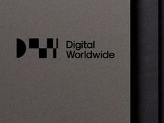 the logo for digital world wide is shown in black and grey colors on a gray background