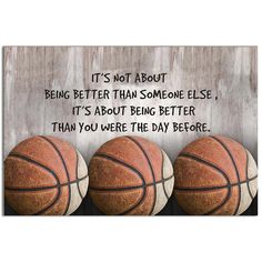 three basketballs with the words it's not about being better than someone else, it's about being better than you were the day before