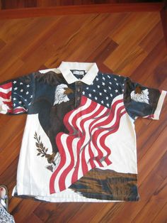 Great shirt, XL American Summer polo shirt. Eagle and the American flag. American Flag Clothes, Stars Graphic, Eagle Flag, American Summer, American Flag Shirt, Flag Shirt, Summer Clothing, Clothing Co, Mens Polo Shirts