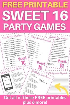 Sweet 16 party games Sweet 16 Activities, Sweet 16 Party Games, Sweet 16 Games, Sweet 16 Party Planning, Girls Birthday Games, Game Worksheet, Sweet 16 Party Themes, Birthday Party At Home, Sweet 16 Party