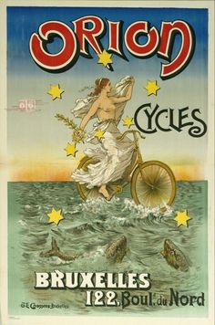 an advertisement for bruxelles in the ocean with a woman on a bicycle