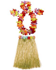 there is a grass skirt with flowers on it