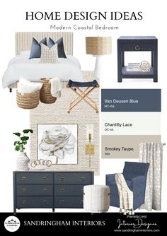 the color scheme for this bedroom is blue and white