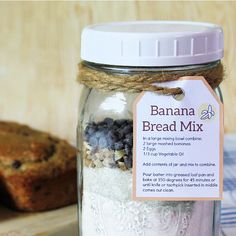 banana bread mix in a jar next to a loaf of bread