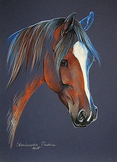 a painting of a horse with long manes