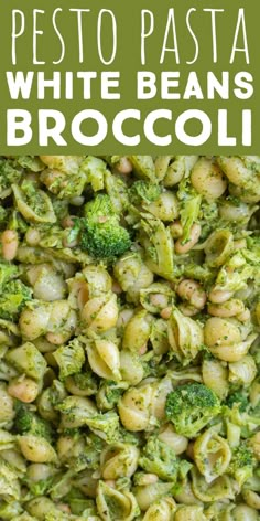 broccoli pesto pasta with white beans and broccoli on the side