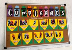 a bulletin board with the name cumplenos written in spanish and pictures of people