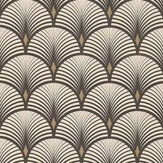 an art deco style wallpaper design in black and white with large fan shaped shapes