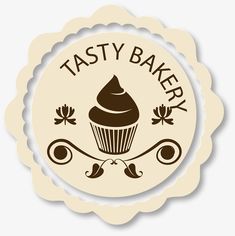 the logo for tastyy bakery, with a cupcake on it's side