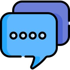 two blue speech bubbles with black dots on the bottom and one has three smaller circles