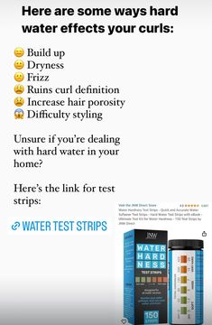 Hard water will damage your hair over time. Hard water test strips will help you find out if your water at home is causing your hair to be dry and frizzy. Click to learn more!