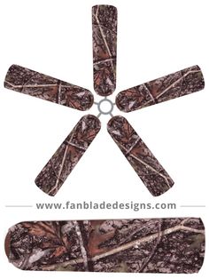 four blades are shown in the shape of an airplane propeller, and one is made out of realtree camo