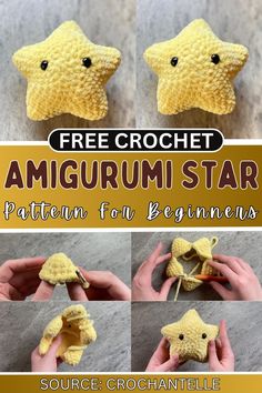 the steps to make an amigurm star for beginners are shown in this video