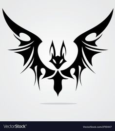 an abstract black and white tattoo design with large wings on a light background, suitable for use as a logo or emblem