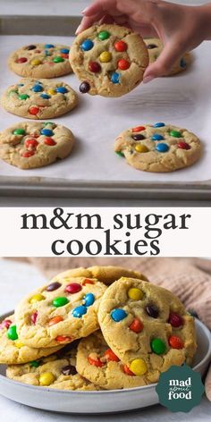 m & m chocolate chip cookies with m & m candy on top and m & m in the middle