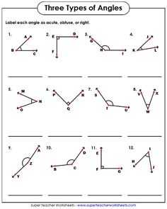 three types of angles worksheet for students to practice their skills on the triangle