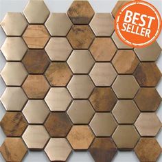 the best seller sign is displayed in front of a mosaic tile wall with hexagonal shapes