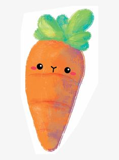 a drawing of a carrot with a green leaf on it's head and eyes