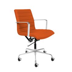 a brown office chair with wheels on an isolated white background