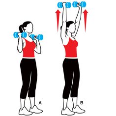 a woman doing dumbbell exercises with two blue dumbbells