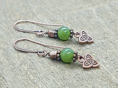 Canadian Jade Earrings, Celtic Knot with Green Jade, Celtic Trinity Knot Earrings, Christmas Gift from Canada Earrings Celtic, Celtic Trinity Knot, Trinity Knot, Jade Earrings, Nephrite Jade, Earrings Christmas