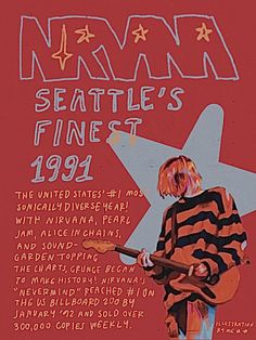 nirvana, band poster, grunge, seattle rock, kurt cobain, illustration, graphic design, digital art, red poster, print, guitar, procreate, drawing, portfolio work, nevermind, pearl jam, alice in chains, soundgarden, star, art, ipad Indie Rock Band Posters, Indie Rock Poster Graphic Design, Indie Band Posters Graphic Design, Live Band Poster Graphic Design, Graphic Design Band Poster, Nirvana Graphic Design, Band Gig Poster, Band Tour Poster Design, Grunge Band Posters