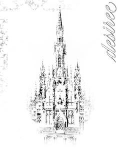 a black and white drawing of a cathedral