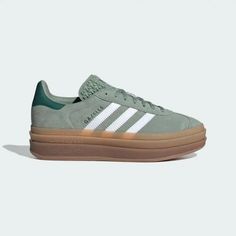 CLASSIC '60S TRAINER WITH LAYERED AND ELEVATED MIDSOLE Women’s Addidas Sneakers, Gazelle Platform Adidas Outfit, Platform Adidas, Adidas Platform Sneakers, Gazelle Bold Shoes, Adidas Gazelle Outfit, Brown Adidas, Adidas Gazelle Bold, Pinterest Wardrobe