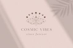 the logo for cosmic vibes is shown on a white background with palm leaf shadows