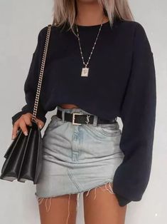 Cool Outfits For School, Denim Mini Skirt Outfit, Fest Outfits, Denim Skirt Outfits, Rock Outfit, Miniskirt Outfits, Causual Outfits, Teenager Outfits, Outfits Casual