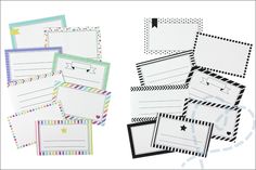 several blank notepads are stacked on top of each other, with different designs