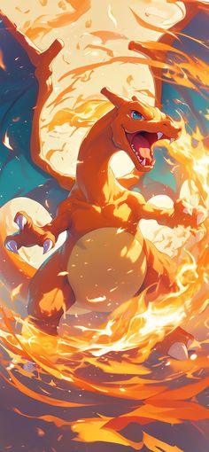 an animated image of a dragon in the water with fire coming out of it's mouth